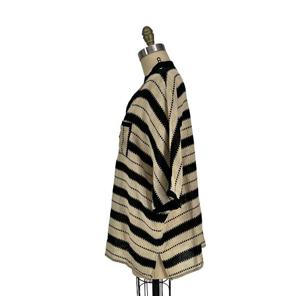Worth Striped Dolman Sleeve Relaxed Fit Tunic Top Black/Tan Linen size Large - Picture 3 of 11